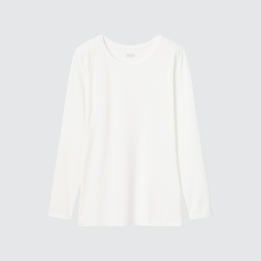 camiseta térmica uniqlo heattech con cuello redondo y mangas para mujer color blanco