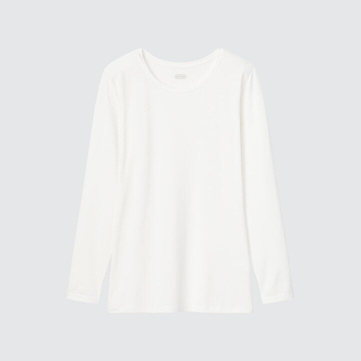 camiseta térmica uniqlo heattech con cuello redondo y mangas para mujer color blanco