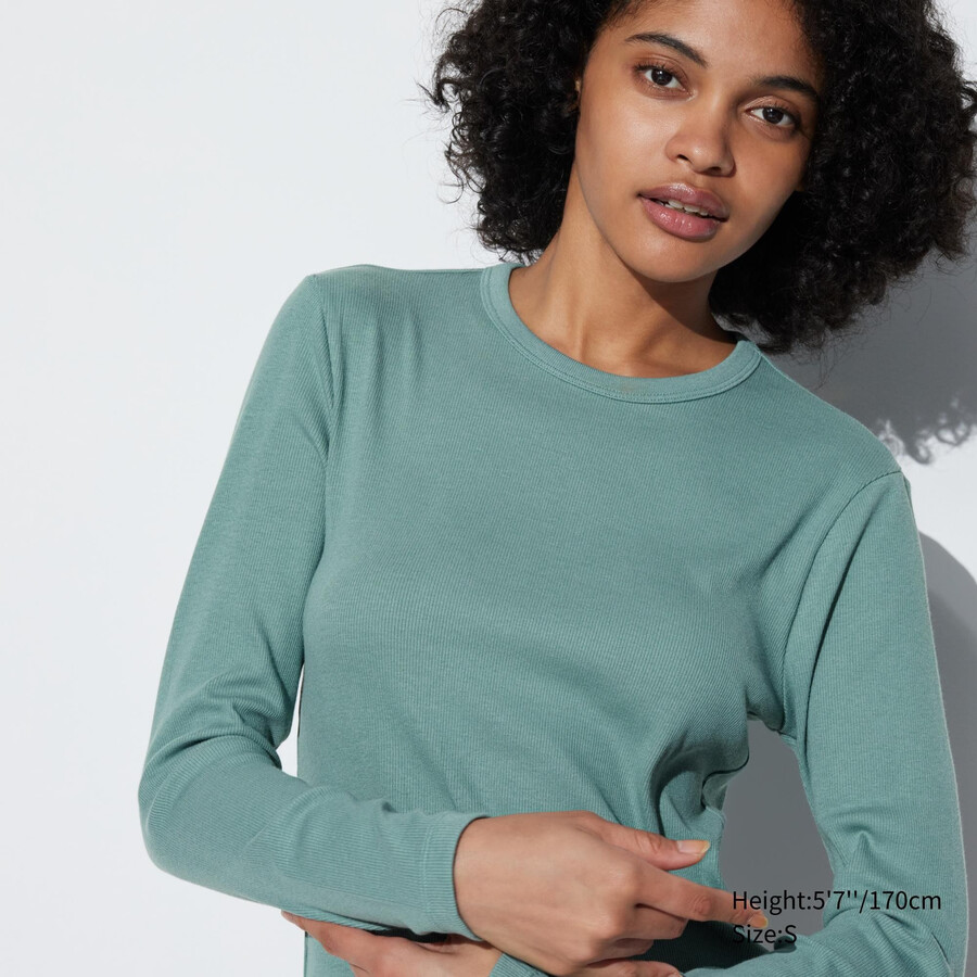 camisetas de mujer uniqlo verdes con cuello redondo manga corta y canalé suave
