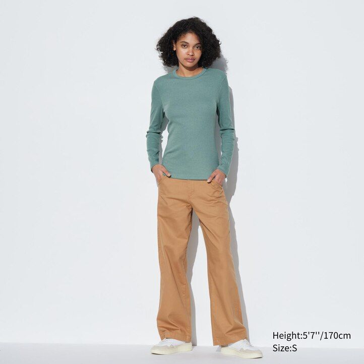 camisetas de mujer uniqlo verdes con cuello redondo manga corta y canalé suave
