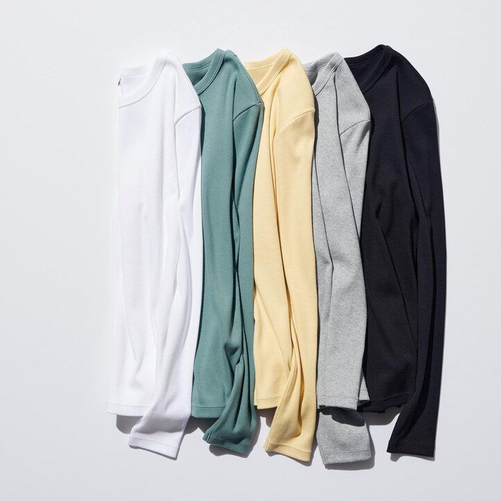 camisetas de mujer uniqlo verdes con cuello redondo manga corta y canalé suave