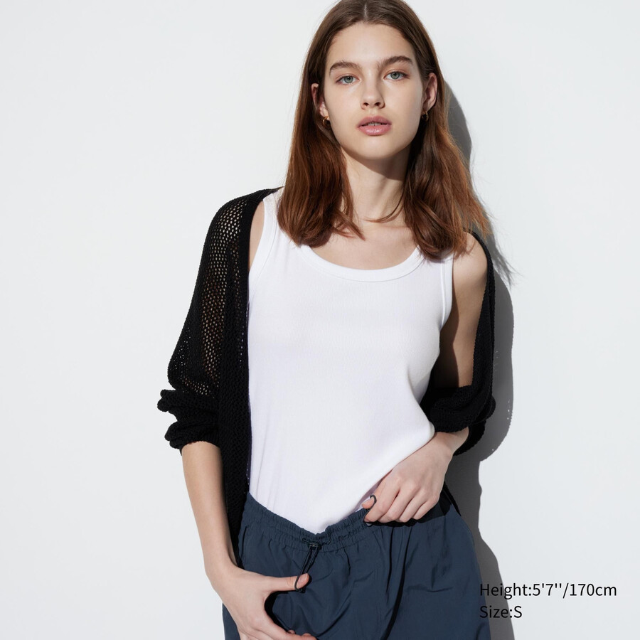 camisetas uniqlo de canalé suave para mujer blancas