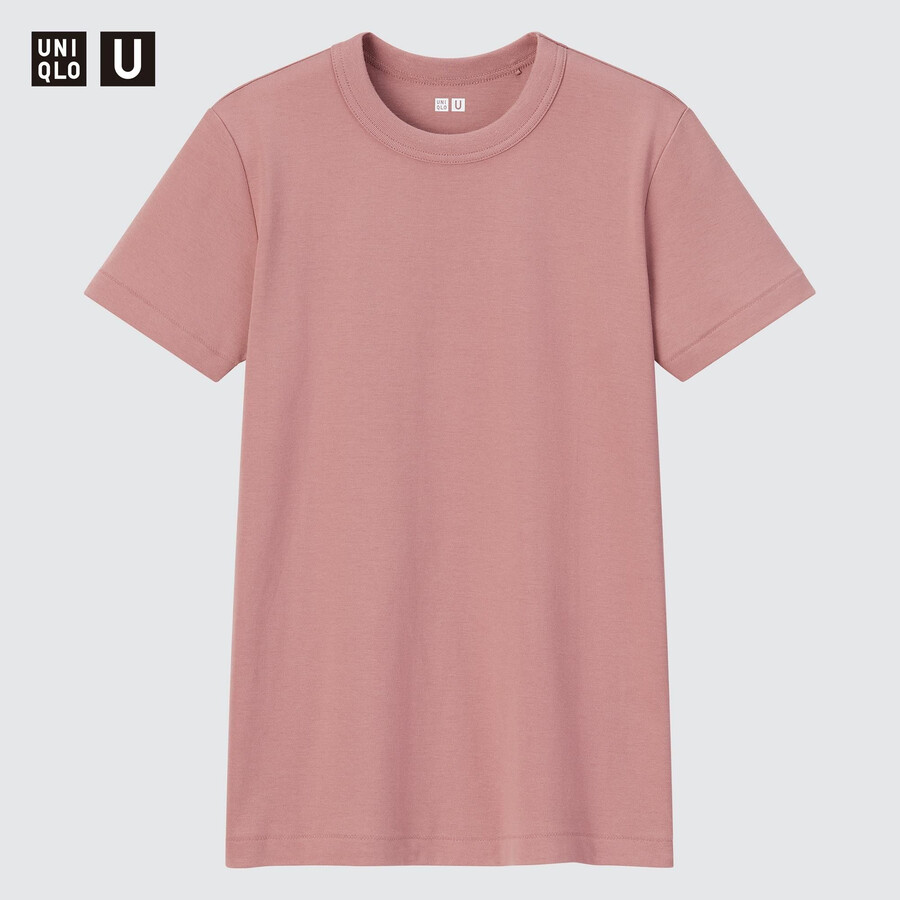 camisetas rosas de cuello redondo y manga corta uniqlo para mujer