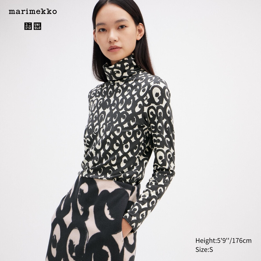 camiseta térmica uniqlo heattech con estampado de remolino para mujer color negro