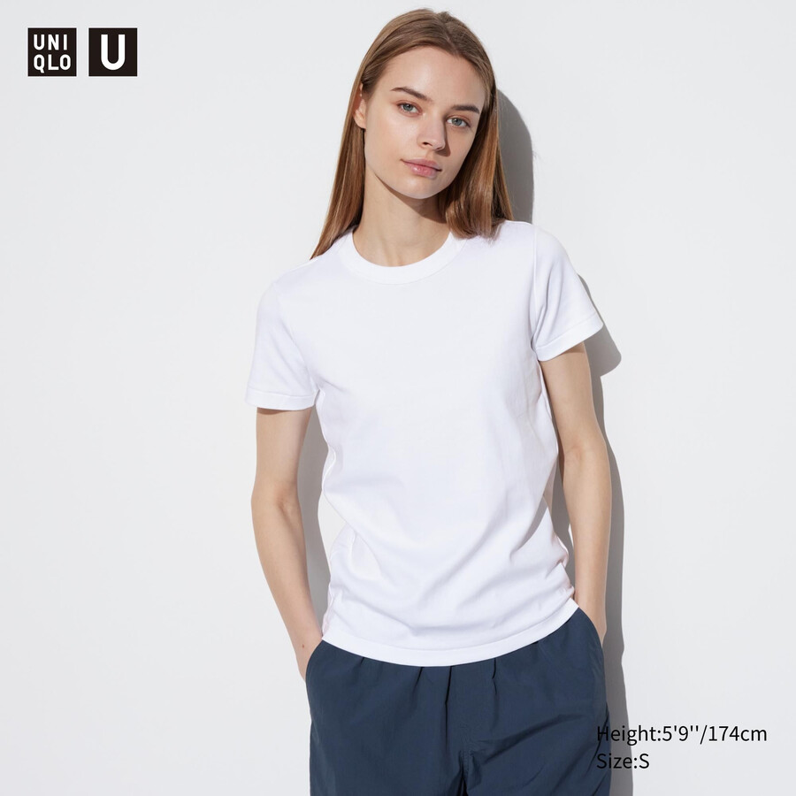camisetas uniqlo de cuello redondo y manga corta para mujer color blanco