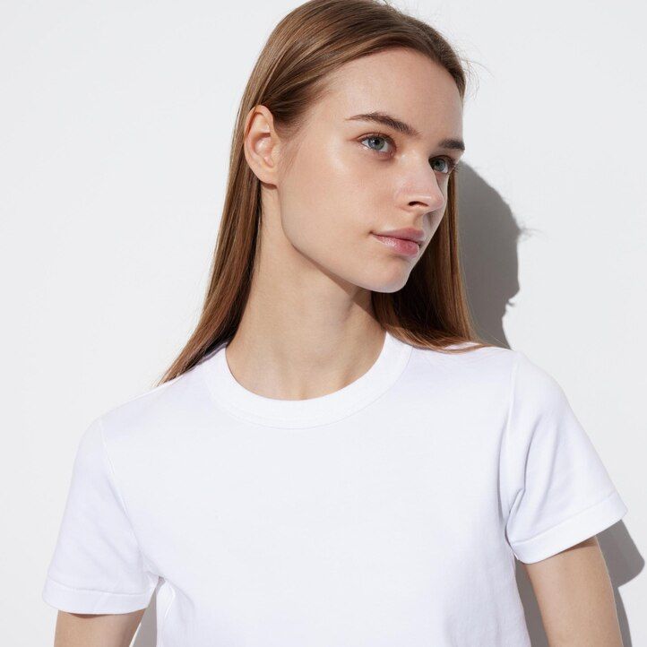 camisetas uniqlo de cuello redondo y manga corta para mujer color blanco