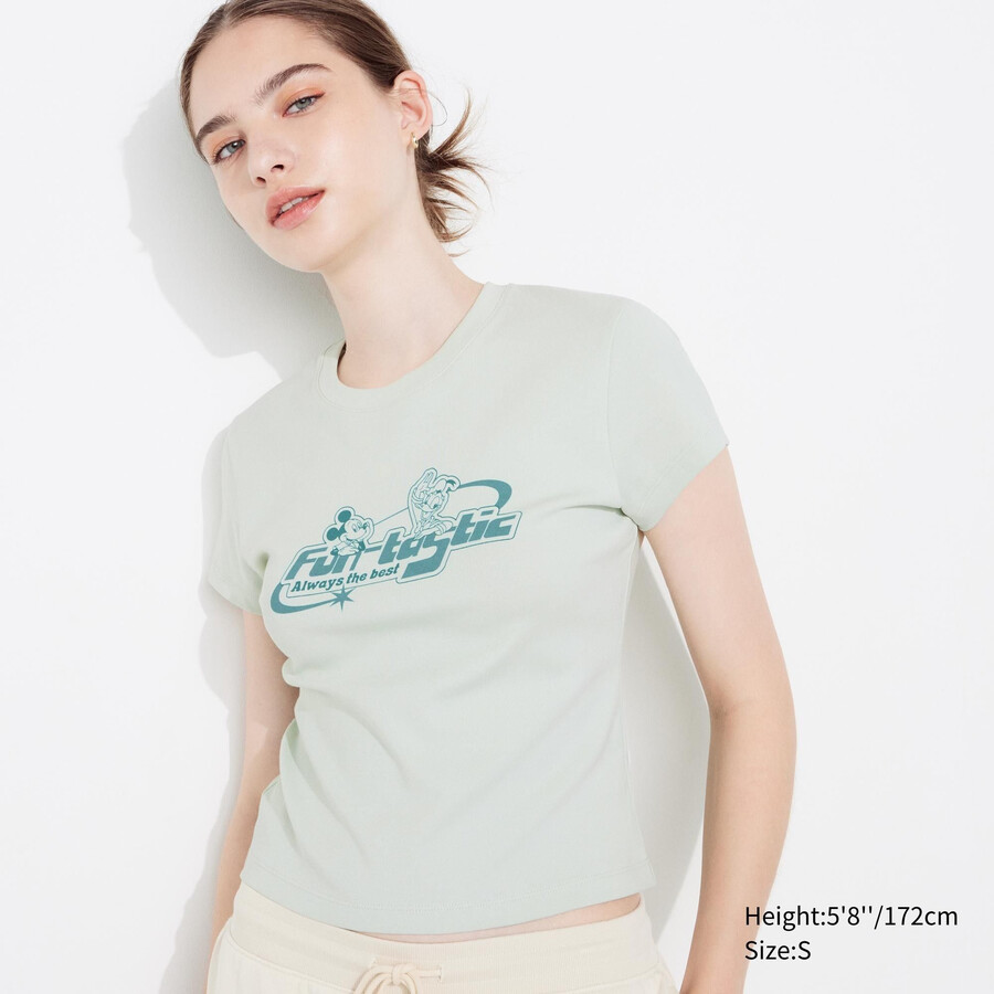 camisetas gráficas uniqlo disney collection mini ut para mujer color verde claro