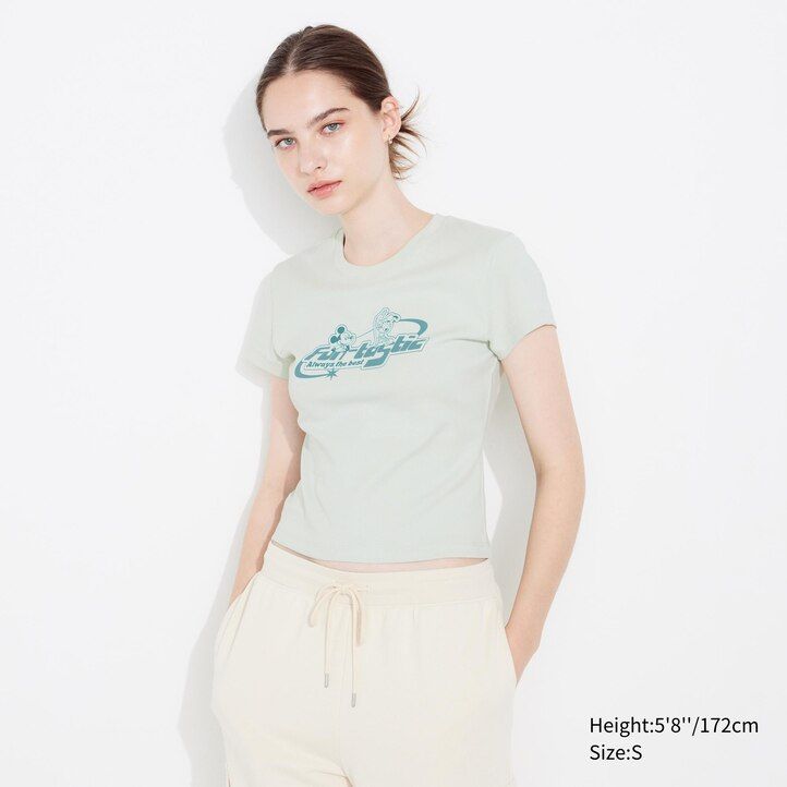 camisetas gráficas uniqlo disney collection mini ut para mujer color verde claro