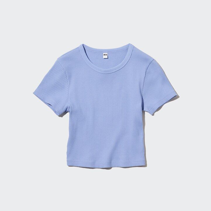 camisetas cortas de cuello redondo acanaladas rosas de uniqlo para mujer