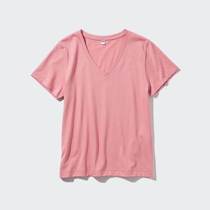 camisetas de mujer de algodón supima 100 azul uniqlo con cuello en v y mangas