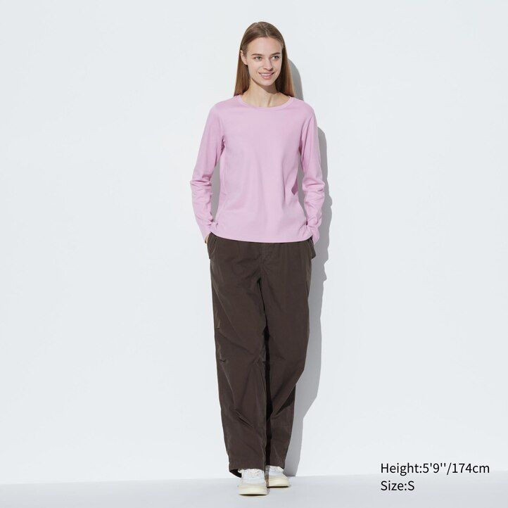camisetas de mujer uniqlo de algodón liso elástico con cuello redondo y mangas cortas color negro