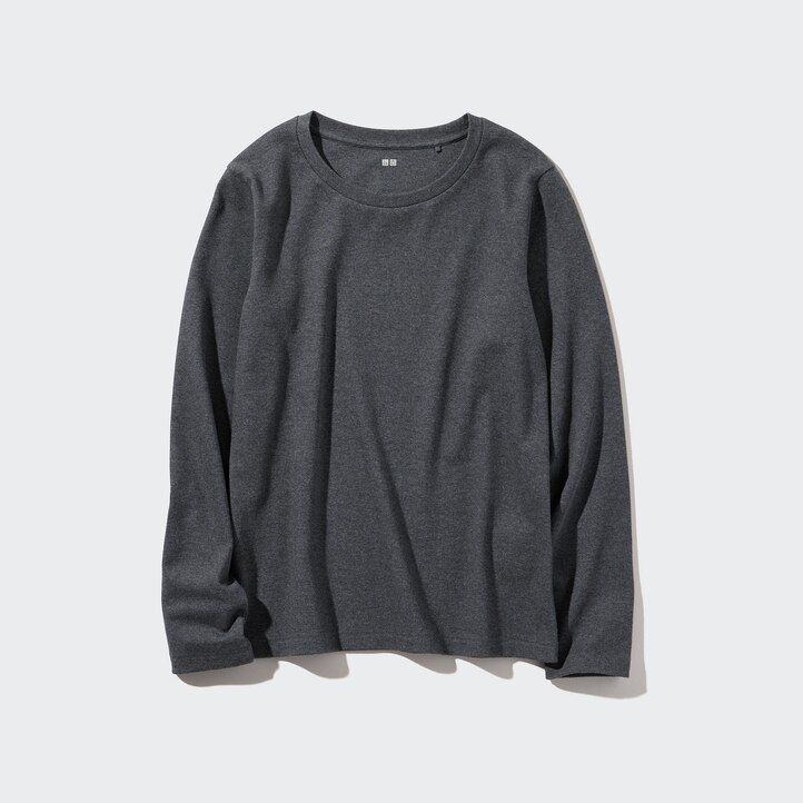 camisetas de mujer uniqlo de algodón liso elástico con cuello redondo y mangas cortas color negro