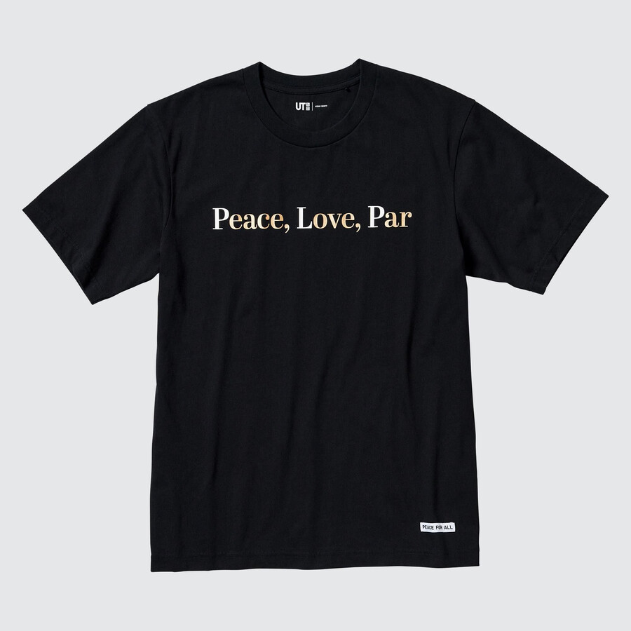 camisetas negras uniqlo peace for all graphic adam scott para mujer