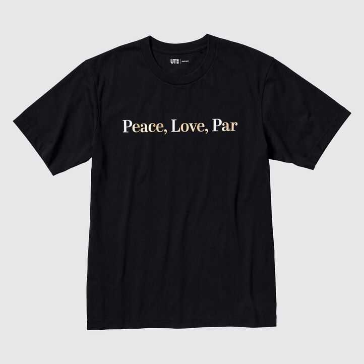 camisetas negras uniqlo peace for all graphic adam scott para mujer
