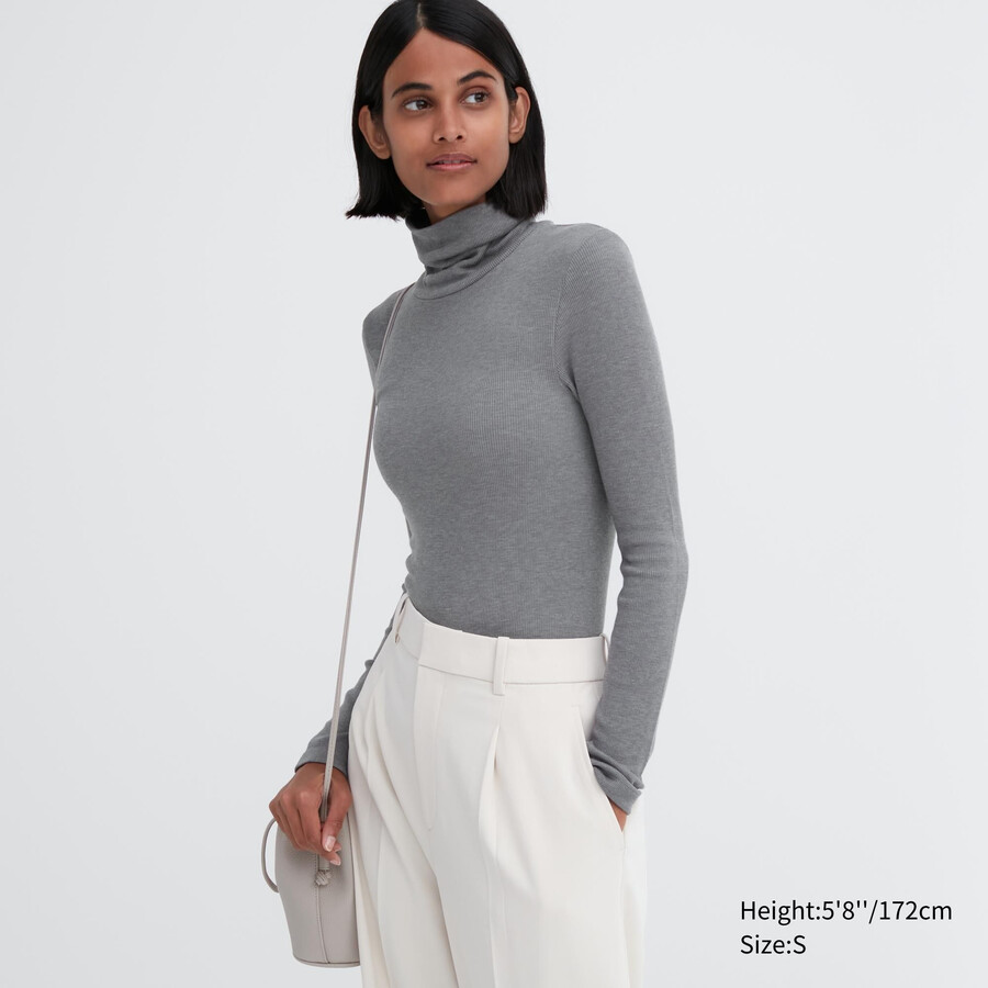 camiseta térmica uniqlo heattech extra cálida sin costuras con mangas acanaladas para mujer gris