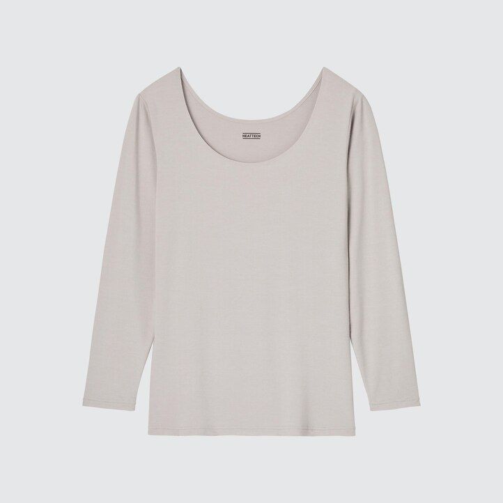camiseta térmica uniqlo heattech con cuello redondo y mangas para mujer en color burdeos