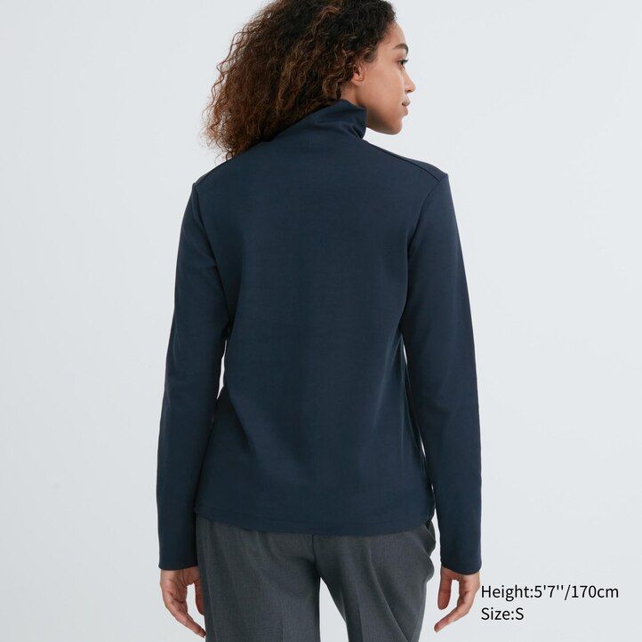 camisetas uniqlo negras de algodón liso con mangas elásticas para mujer