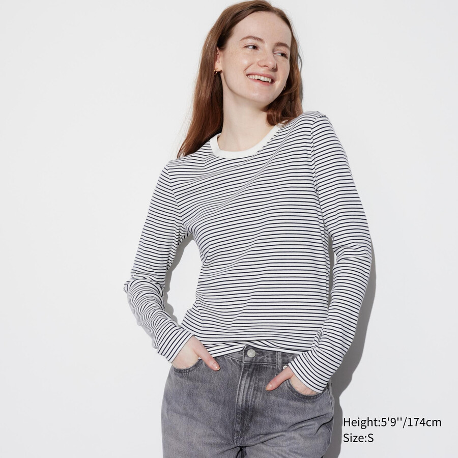 camisetas blancas uniqlo de cuello redondo manga corta ajustadas y acanaladas para mujer