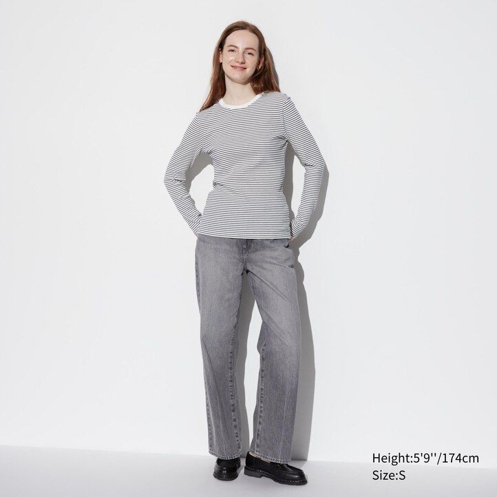 camisetas blancas uniqlo de cuello redondo manga corta ajustadas y acanaladas para mujer