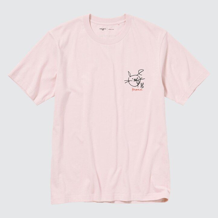 camisetas rosas para mujer con el estampado peace for all de haruka ayase de uniqlo