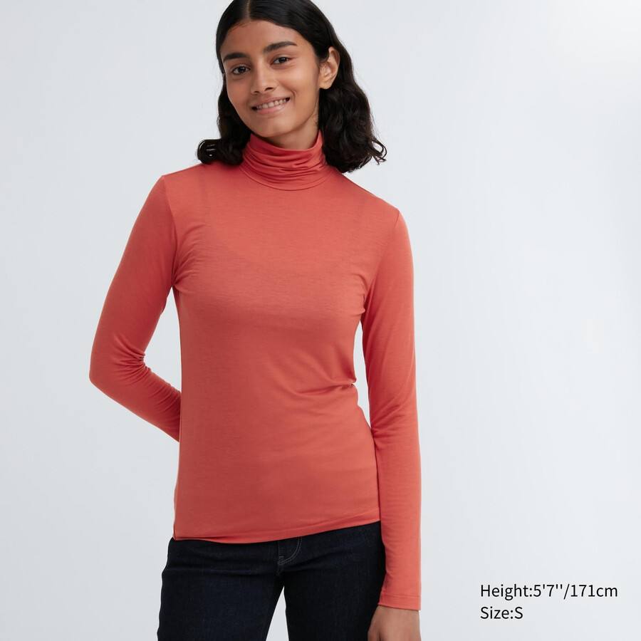 camisetas térmicas ultraligeras uniqlo heattech para mujer color naranja