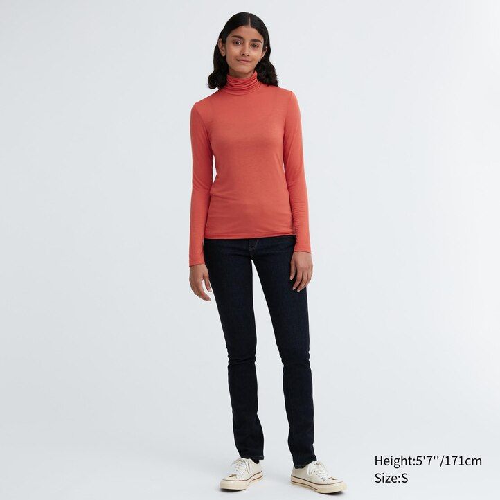camisetas térmicas ultraligeras uniqlo heattech para mujer color naranja