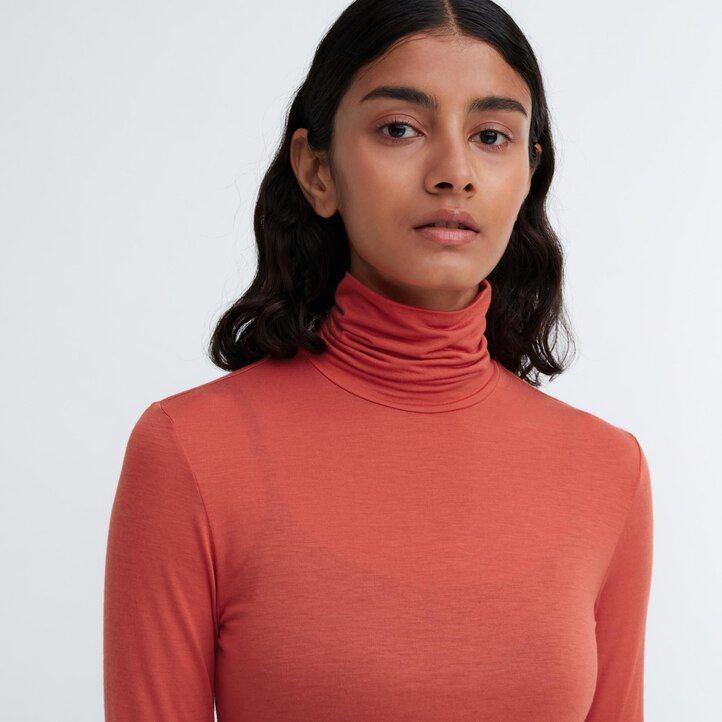 camisetas térmicas ultraligeras uniqlo heattech para mujer color naranja