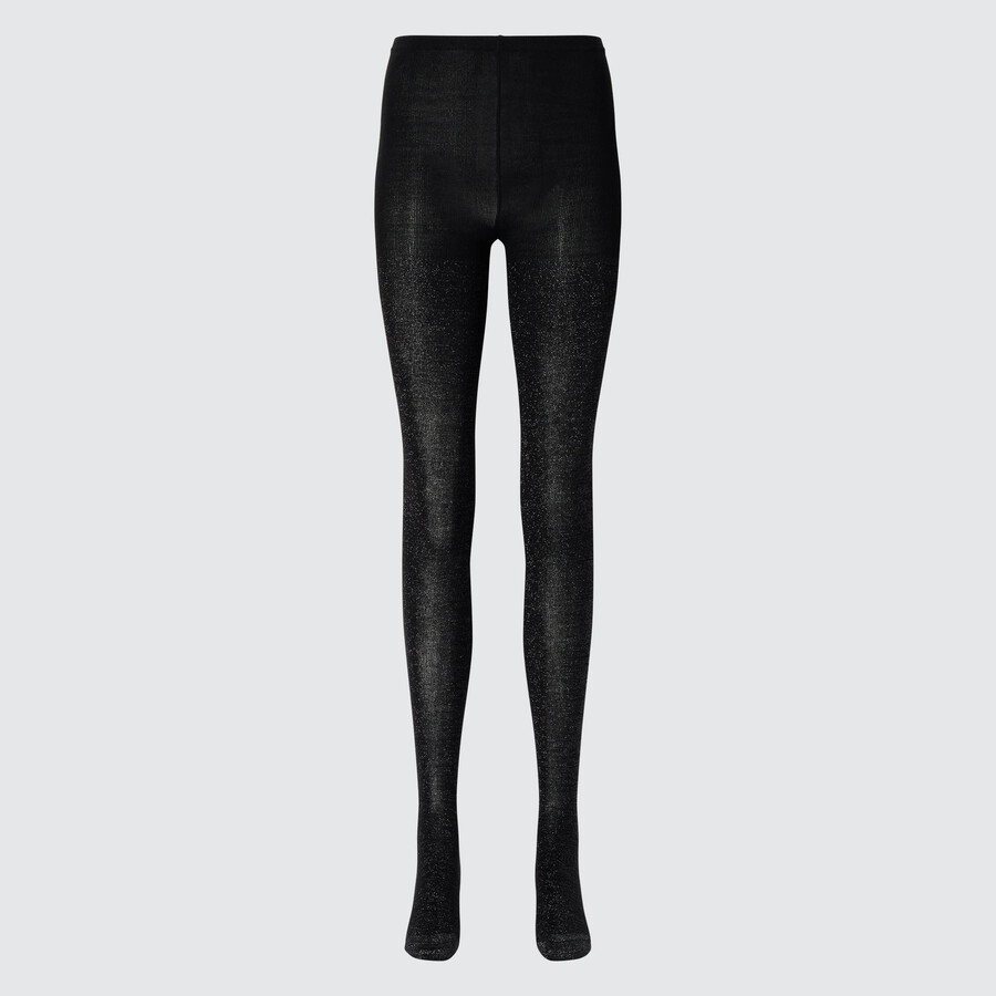 mallas térmicas de punto con purpurina heattech de uniqlo para mujer color negro