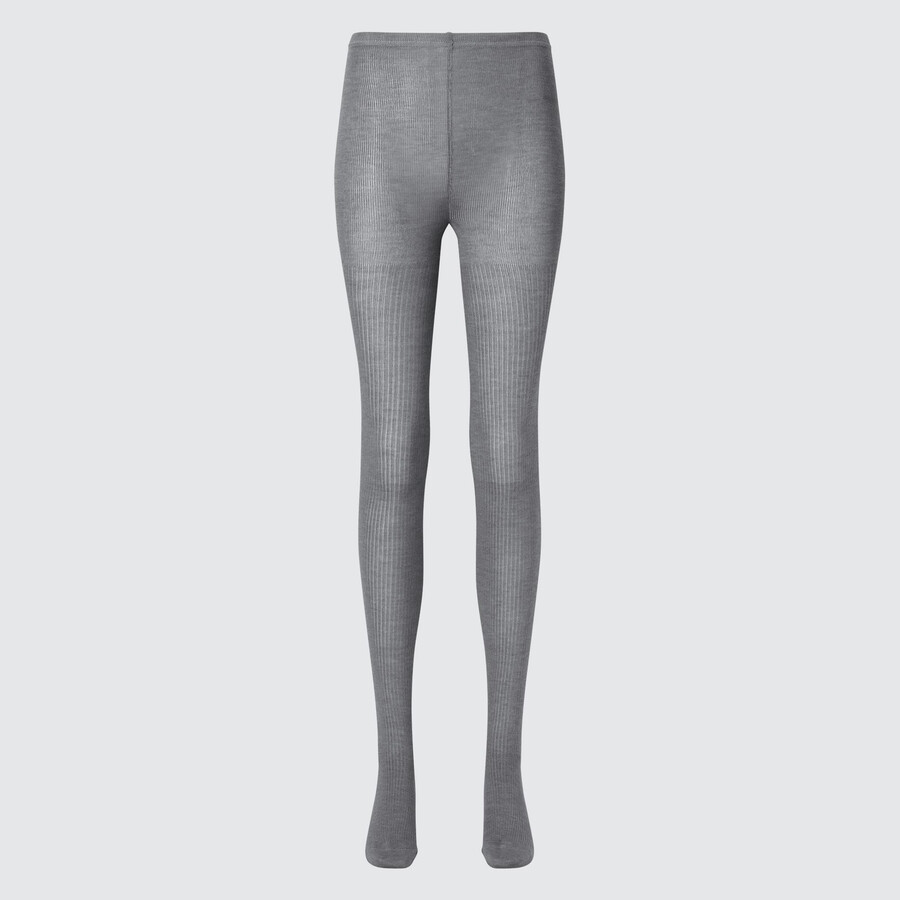 mallas térmicas de punto acanalado heattech de uniqlo para mujer en gris