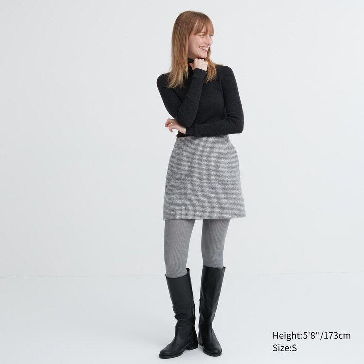 mallas térmicas de punto acanalado heattech de uniqlo para mujer en gris