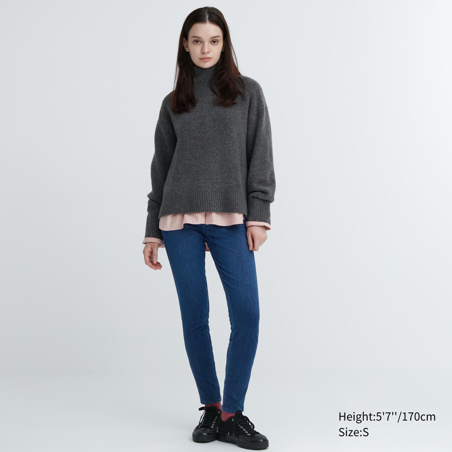 tops vaqueros de tiro alto ultraelásticos heattech de uniqlo para mujer en color azul