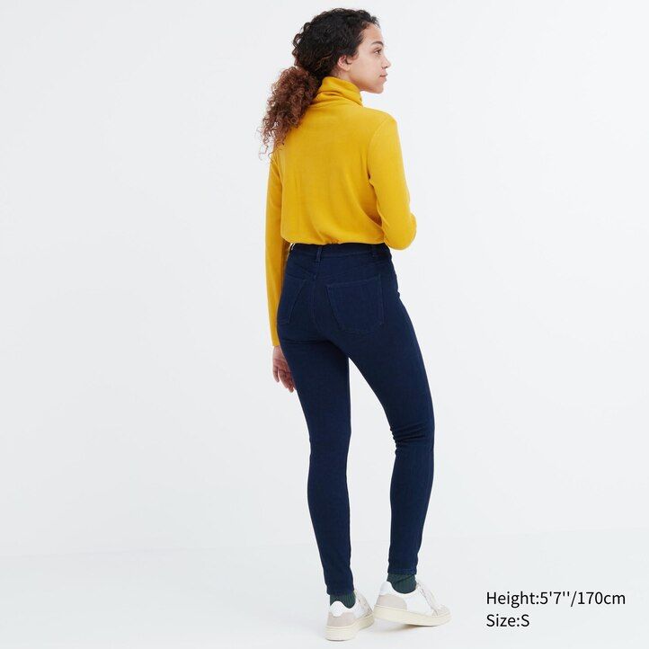 tops vaqueros de tiro alto ultraelásticos heattech de uniqlo para mujer en color azul