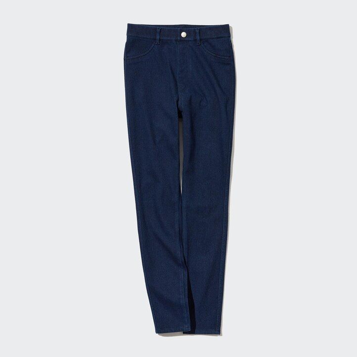 tops vaqueros de tiro alto ultraelásticos heattech de uniqlo para mujer en color azul