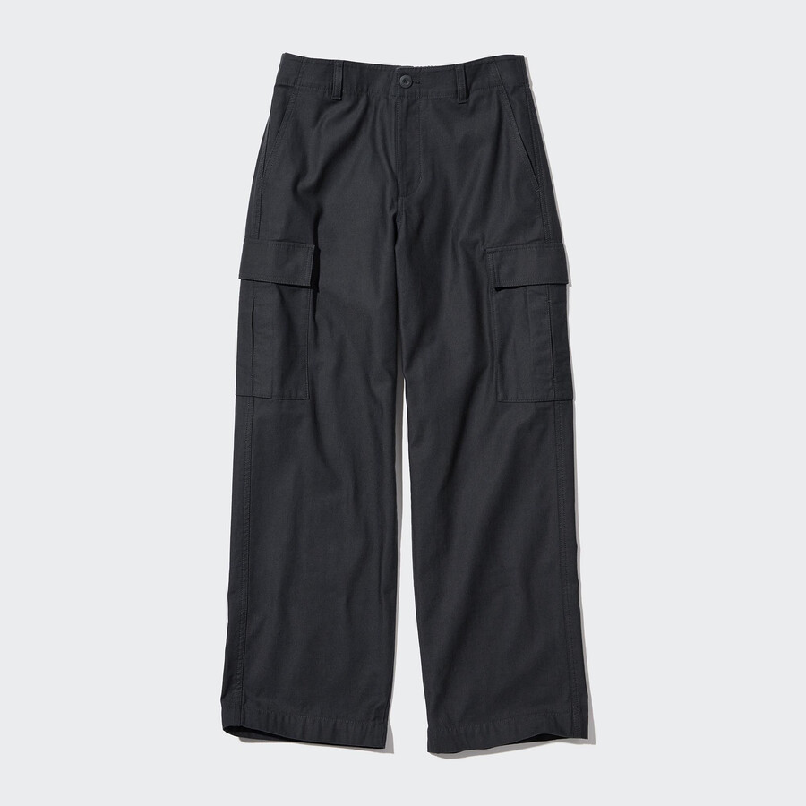 tops de mujer uniqlo wide straight legrgo gris oscuro