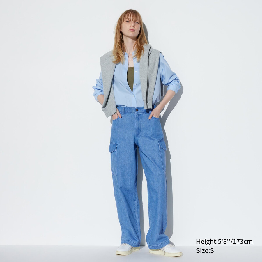 tops de mezclilla anchos y rectos de pierna ancha para mujer de uniqlo en azul