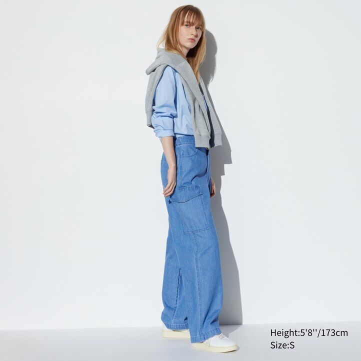 tops de mezclilla anchos y rectos de pierna ancha para mujer de uniqlo en azul