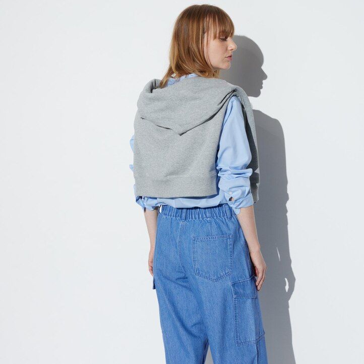 tops de mezclilla anchos y rectos de pierna ancha para mujer de uniqlo en azul