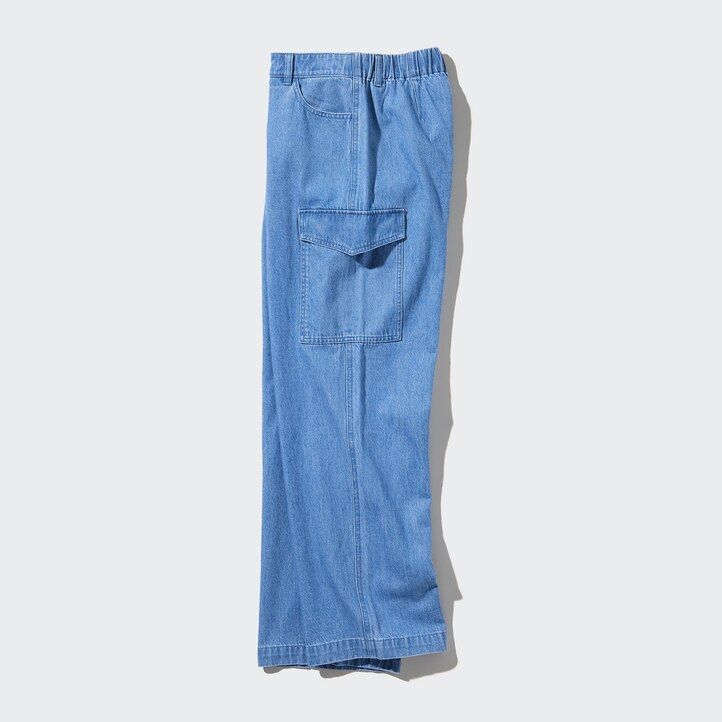 tops de mezclilla anchos y rectos de pierna ancha para mujer de uniqlo en azul