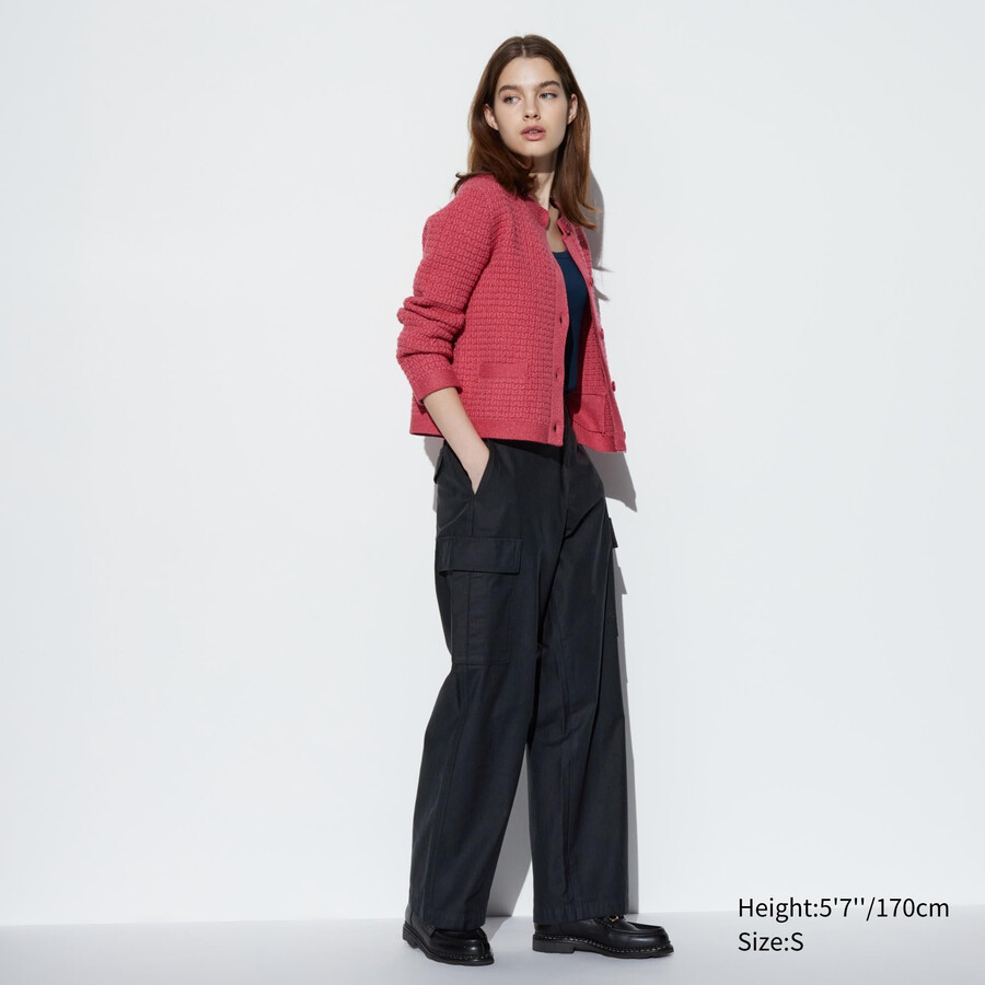 tops de mujer uniqlo wide straight legrgo gris oscuro