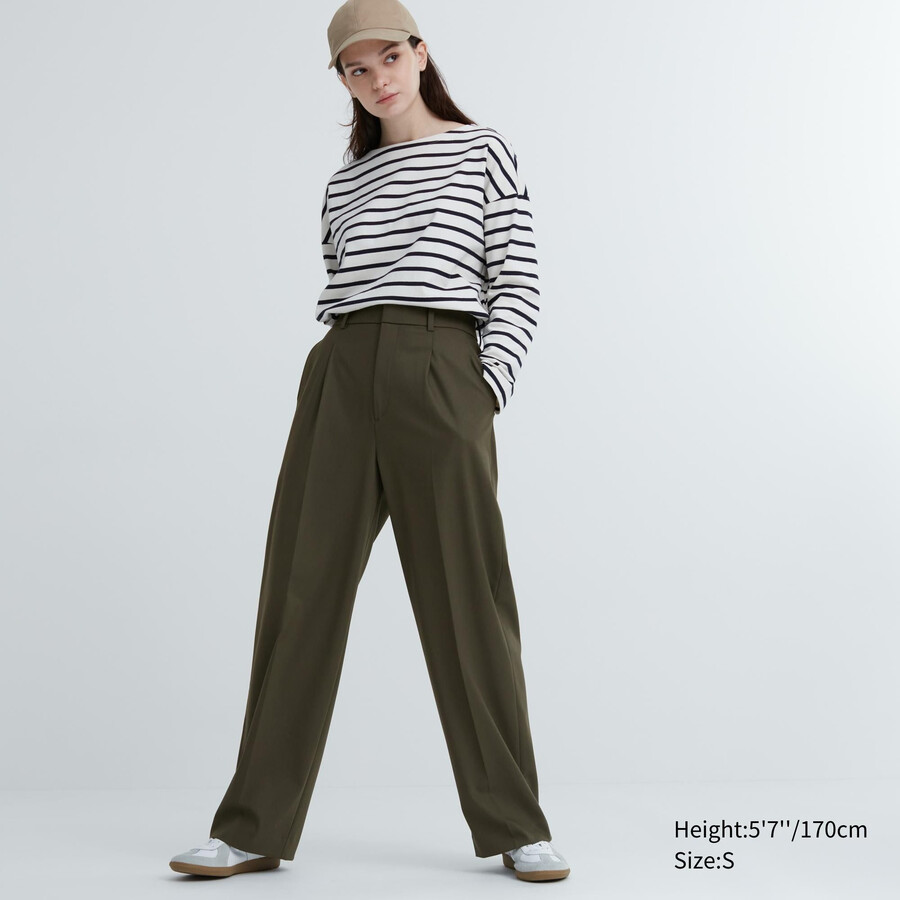 tops plisados de pierna ancha uniqlo para mujer en color oliva