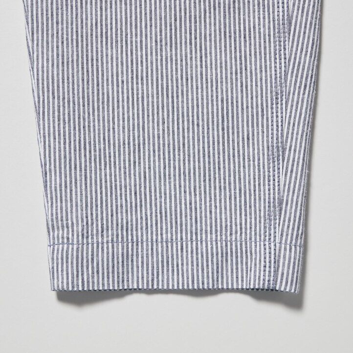 tops de mujer de mezcla de lino y algodón a rayas de color azul uniqlo