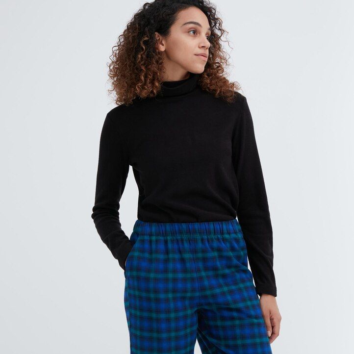 tops de franela uniqlo para mujer azules