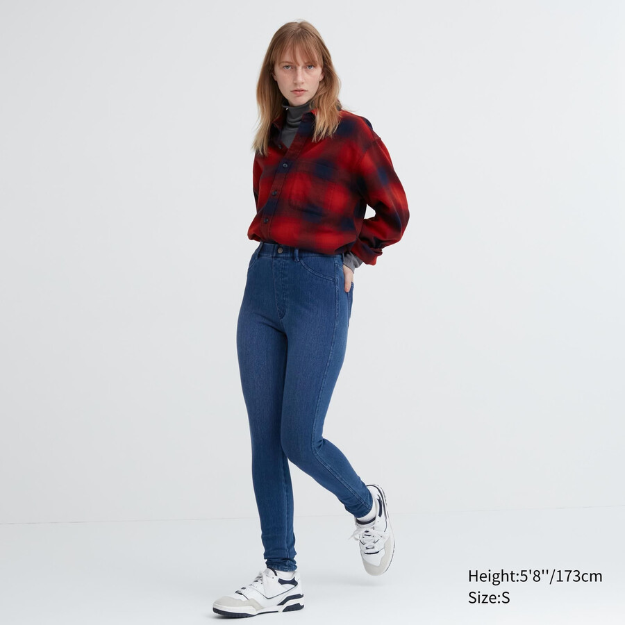 tops vaqueros de tiro alto ultraelásticos heattech de uniqlo para mujer en color azul
