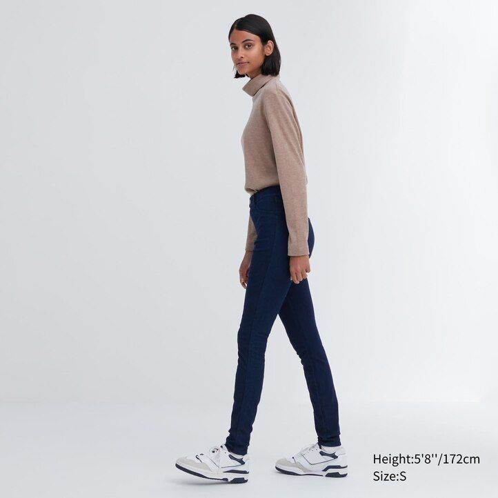 tops vaqueros de tiro alto ultraelásticos heattech de uniqlo para mujer en color azul