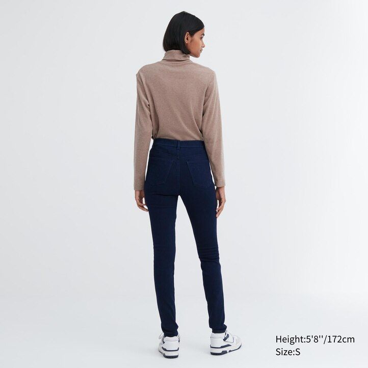 tops vaqueros de tiro alto ultraelásticos heattech de uniqlo para mujer en color azul