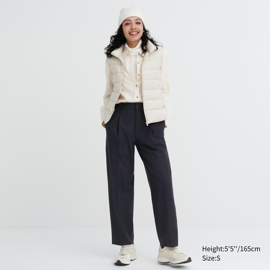 tops plisados a rayas uniqlo heattech para mujer en azul marino