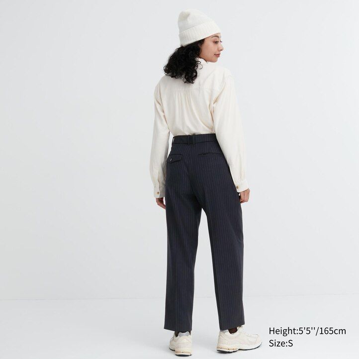 tops plisados a rayas uniqlo heattech para mujer en azul marino