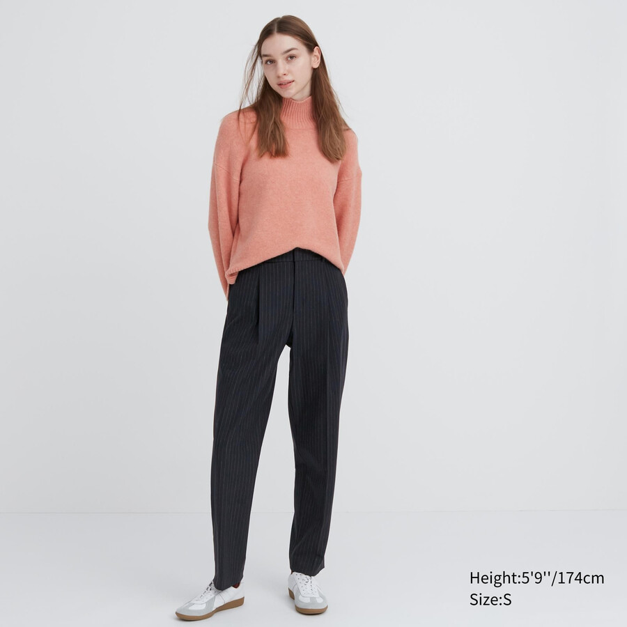 tops plisados a rayas heattech de uniqlo para mujer en azul marino