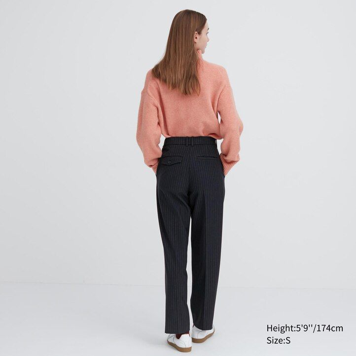 tops plisados a rayas heattech de uniqlo para mujer en azul marino