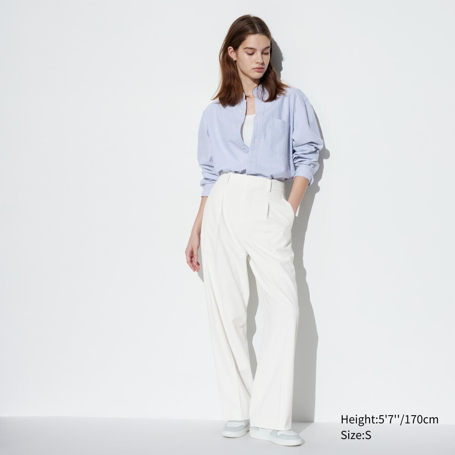 tops plisados de pierna ancha uniqlo para mujer blancos